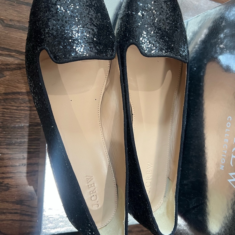 J.Crew Black Glitter Loafer Flats Size 11 Matte Sparkle Smoking Slipper - Picture 3 of 5